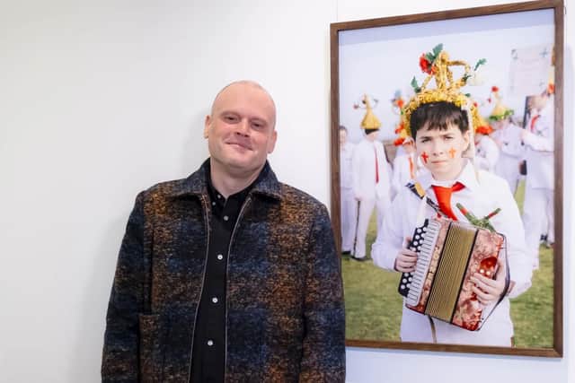 Foley’s photographic work entitled Biddy Boy is a portrait of Evan O’Connor from Kilgobnet National School in Kerry and was taken as the pupils were preparing for the region’s annual Biddies parade through Killorglin.