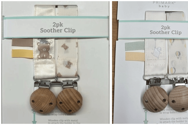 The 2pk Baby Bear Soother Clip barcode is 5397338449973. The 2pk Balloon Soother Clip barcode is 5397257874849. The 2pk Baby Bear Soother Clip has Kimball no. 69489 and the 2pk Balloon Soother Clip has Kimball no. 80010.