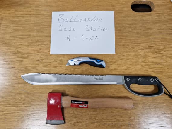 Upon arrival at the scene, Gardai seized a machete, a hatchet and a knife after a car was searched