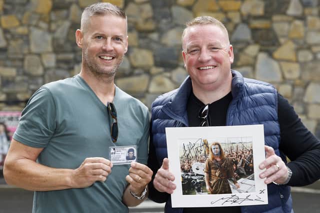 Gary Downes and Vinny McConnell, who worked as extras on the film Braveheart reunited with Gibson at the poster signing and brought memorabilia from the filming.
