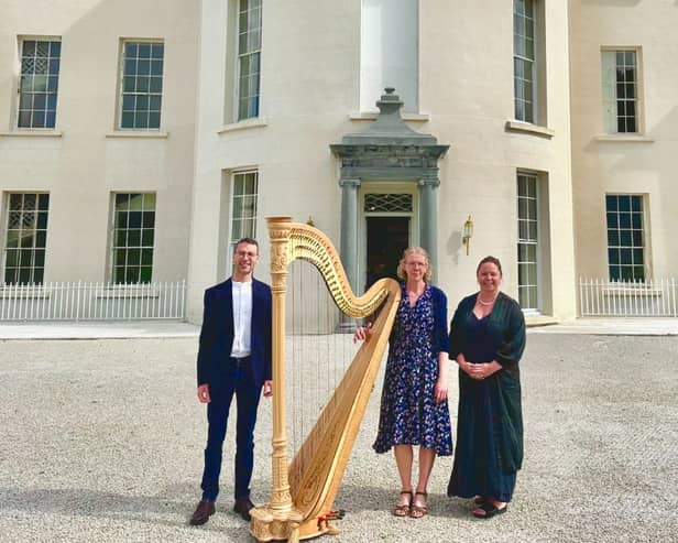 Billy O’Brien Artistic Director of Waterford Chamber Music Festival, Harpist Dianne Marshall and Sara Dolan, CEO of Mount Congreve Gardens & Estate and Waterford Treasures