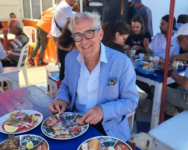 Rory O' Connell enjoying cuisine in Morocco, Africa.