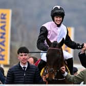 Henry De Bromhead congratulates Rachael Blackmore after her win on Bob Olinger in the Stayer's Hurdle at Cheltenham 2025