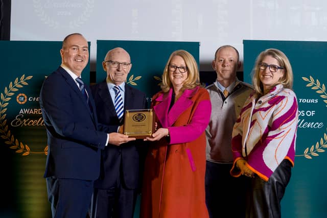 Pictured at the awards is Stephen Cotter, Aiden Murphy of CIE Tours and Tina Darrer, Gary Walsh Operations Manager, and Mags Darrer of Dooley’s Hotel