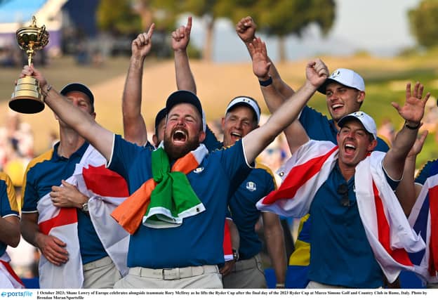 Shane Lowry and Rory McIlroy after winning the Ryder Cup with Europe in 2023 PIC: Sportsfile