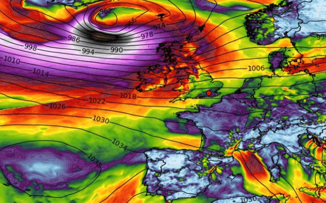The storm system tracking towards Ireland on Saturday
