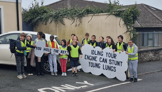 These banners are on display at the two schools where parents and students can see the importance of clean air to the whole community.