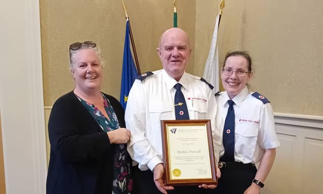 Richie Purcell (centre) is the longest-serving member of the Irish Red Cross in Waterford | PICTURE: Facebook/Irish Red Cross Waterford City Branch
