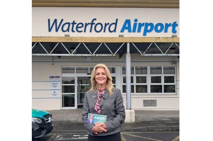 Cynthia Ní Mhurchu pictured outside Waterford Airport while campaigning ahead of the European Parliament Elections in June