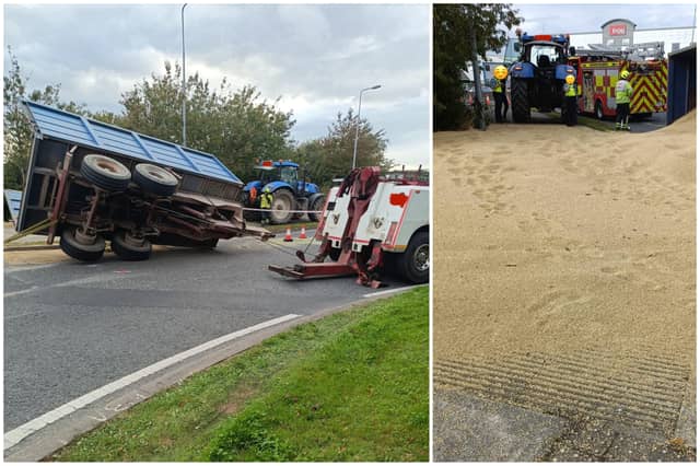 Lucky escape as huge tractor and trailer overturn near busy Waterford shops