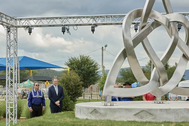 The eight-foot tall sculpture, created by Choctaw Nation tribal member Samuel Stitt, was unveiled at the Choctaw Capitol Grounds.
