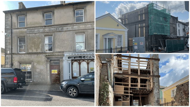 Works to refurbish Moore’s Hotel on Main Street Cappoquin and three terraced townhouses at 6, 7 and 8 Main Street are progressing