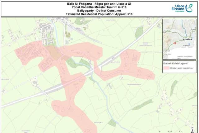 The notice applies to all areas supplied by the Ballyogarty Public Water Supply including Ballyogarty, Graigueshoneen, Cooltubrid East and areas of Kilmacthomas including Union Road, Hillside Crescent, Hillside Close and Cruachán View.
