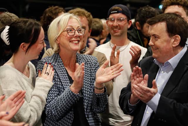 “We’re looking good here in Dublin for Lynn Boylan to return to the parliament,” she told reporters.