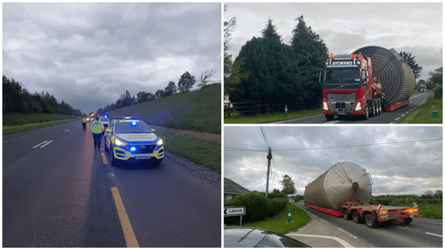 Gardai have posted video footage and photos on social media of the first trucks transporting the load from Clonmel in Co. Tipperary to Belview Port in Waterford