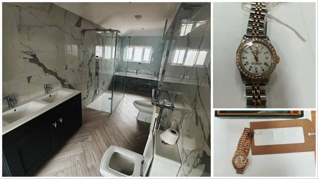 Some of the Rolex watches and a view inside the property seized by CAB during their investigation | PICTURES: An Garda Síochána