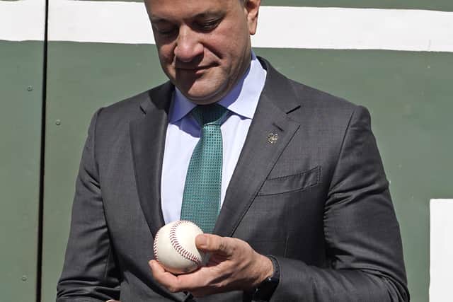 The Taoiseach was presented with a baseball, catcher’s mitt and bespoke “Varadkar 24” Red Sox jersey during the tour.