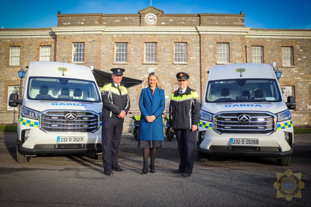 Superintendent Sean Fallon, Minister for Justice Helen McEntee and Assistant Commissioner for Roads Policing and Community Engagement, Paula Hilman | PICTURE: X/@GardaInfo