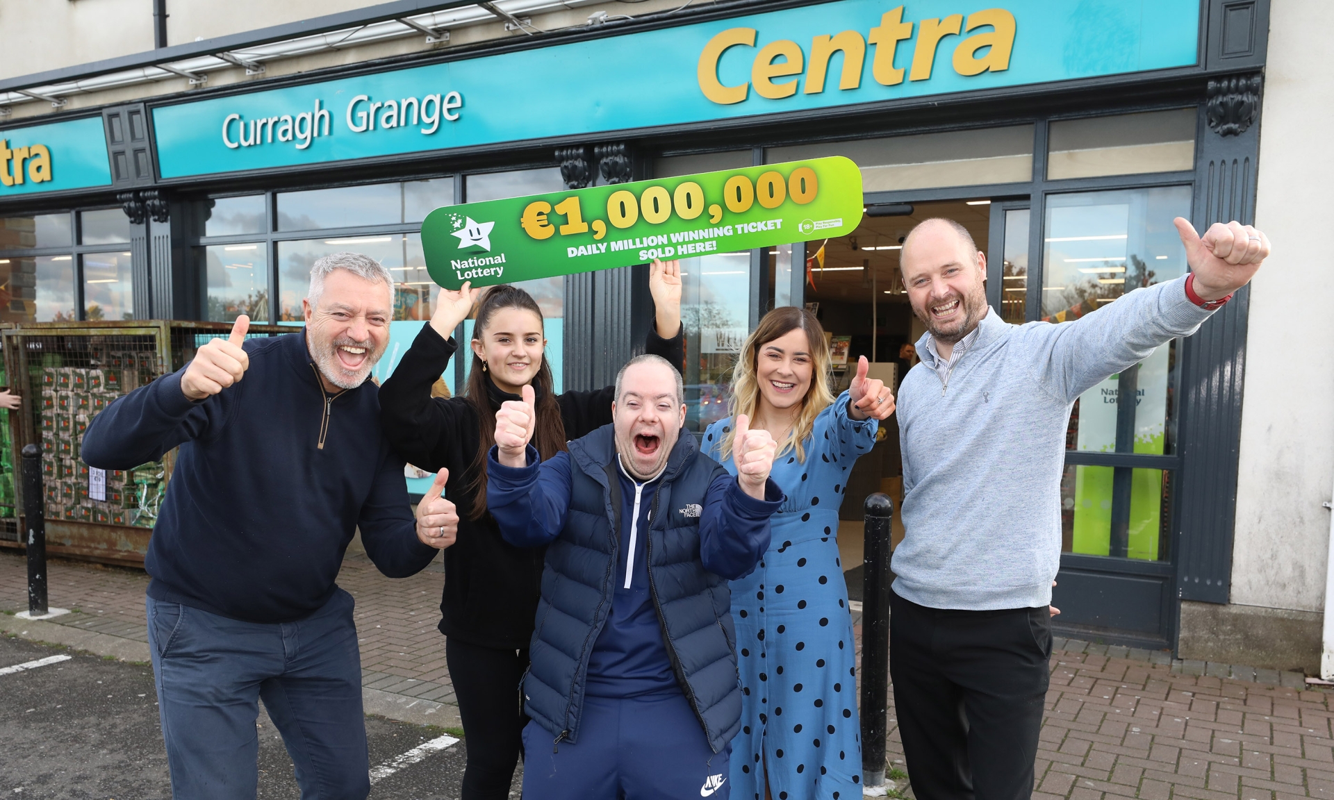 Staff at the Centra Curragh Grange shop in Newbridge celebrate the win