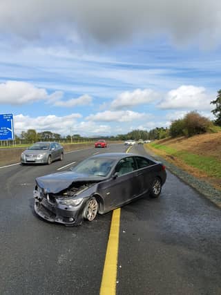 A vehicle collided with the median which separates traffic flow
