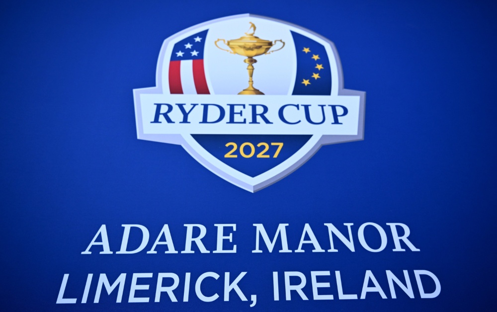 A general view of signage for the 2027 Ryder Cup, being held in Adare Manor in Limerick, Ireland, before the 2023 Ryder Cup at Marco Simone Golf and Country Club in Rome. PIC: Sportsfile