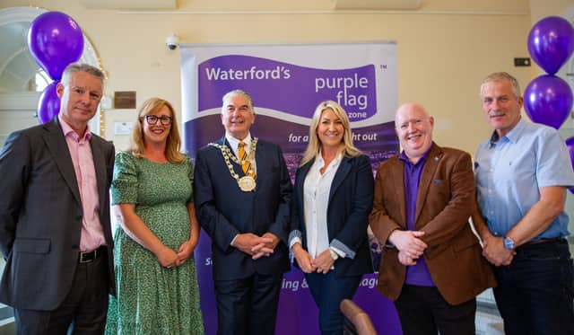 Michael Quinn Waterford CC, Avril Bowe Waterford Chamber of Commerce, Waterford Metropolitan Mayor Cllr Jody Power, Julie Walsh Waterford CC , Jim ‘Flash’ Gordan Purple Flag Chair, Eddie Mulligan