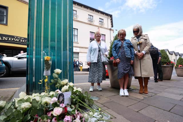 Following a private service in the town’s library, the relatives of some of those bereaved in the Real IRA bombing walked the short distance to the glass obelisk which marks the spot which changed Omagh forever.