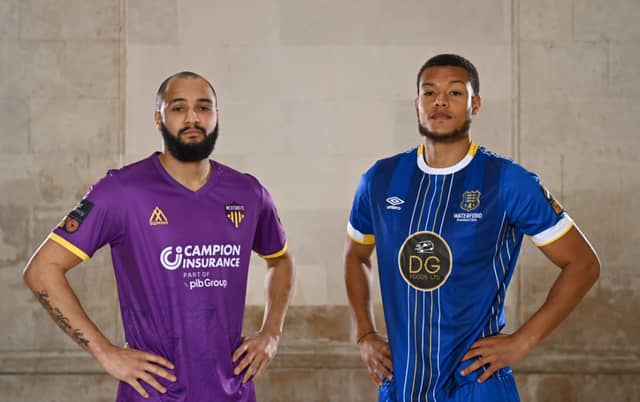 Ethan Boyle of Wexford FC and Giles Phillips of Waterford FC at the launch of the SSE Airtricity League of Ireland 2023 season. PIC: Sportsfile