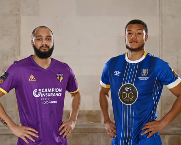 Ethan Boyle of Wexford FC and Giles Phillips of Waterford FC at the launch of the SSE Airtricity League of Ireland 2023 season. PIC: Sportsfile