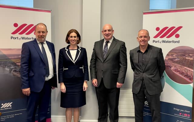 Pictured at the Port of Waterford is (Left to Right) Frank Ronan (Outgoing Chief Exec.), Minister Naughton, David Sinnott (Incoming Chief Exec.) and Des Whelan (Outgoing Chair)
