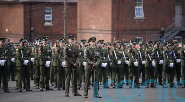 The ceremony involved groups marching in the gates to McDermott Square, and a speech was given by the General Officer Commanding DFTC, Brigadier General Brendan McGuiness, about the historic handover.