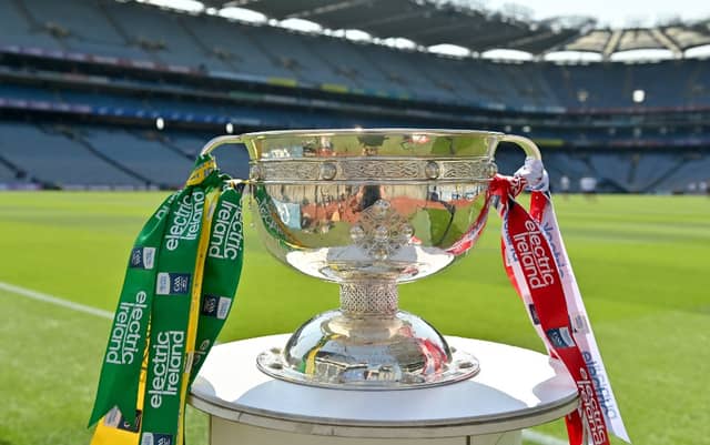 The Tom Markham Cup prior to the 2021 Electric Ireland GAA Football All-Ireland Minor Championship Final match between Meath and Tyrone. PIC: Sportsfile