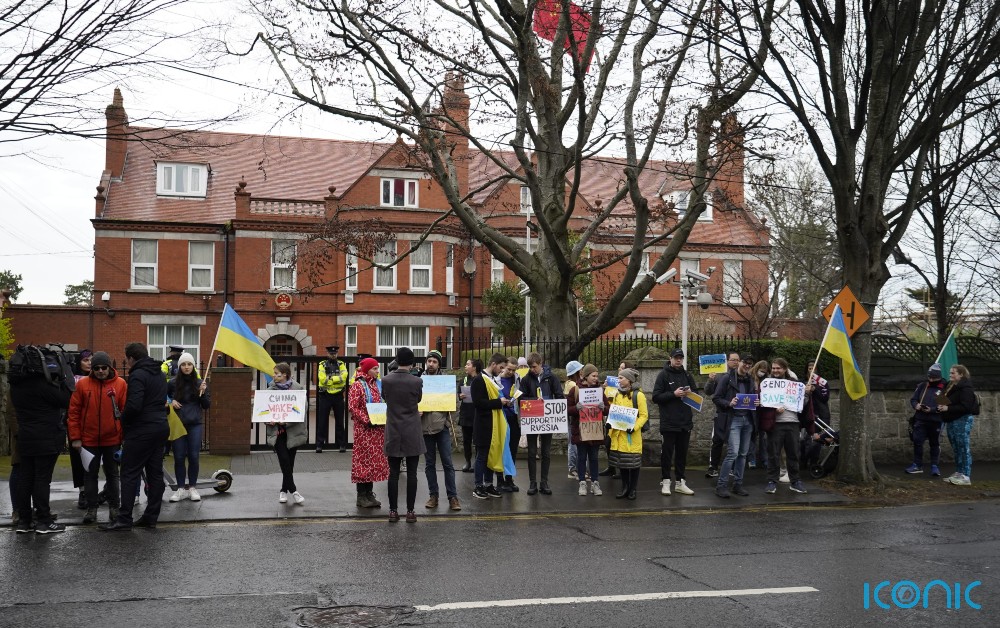 'Choose the side of good' - Ukrainian nationals gather outside Chinese ...