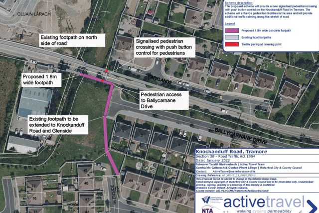 Should the project go ahead, a pedestrian width opening and new 1.8m wide footpath connecting the new entrance and existing footpath will be created through the Ballycarnane boundary wall. 