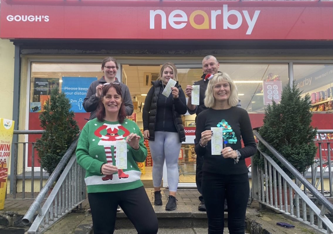 Gough’s store in Garristown village where the ticket was sold Pictured top L-R: Megan McCann, Debbie O’ Rourke. Bottom L-R: Leta Harford & Trisha Gough