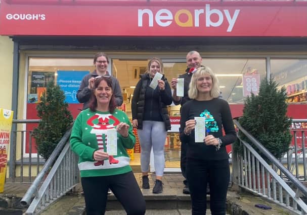 Gough’s store in Garristown village where the ticket was sold Pictured top L-R: Megan McCann, Debbie O’ Rourke. Bottom L-R: Leta Harford & Trisha Gough