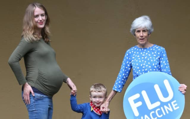 Pregnant mum, Sorcha Nic Mhathúna, 38, Kilmainham, Dublin, with son, Fiach de Rís, 2; and Sorcha’s mum Máire Ní Chonaire, 75, from Ranelagh, Dublin.