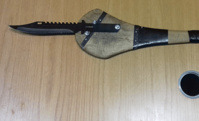 The hurley with the knife attached that was seized by Nenagh gardaí