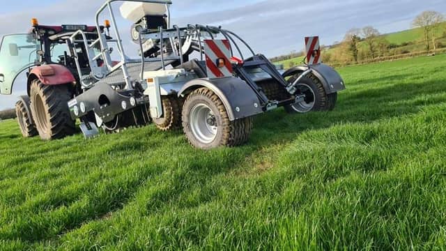 Moran Agri Supplies with an Alstrong Auctus getting ready to stitch clover into an existing field for a client in North Tipperary