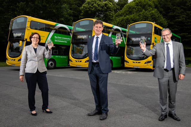 Anne Graham, CEO of the National Transport Authority, Minister for Transport Eamon Ryan RD and Stephen Ken, CEO of Bus Eireann