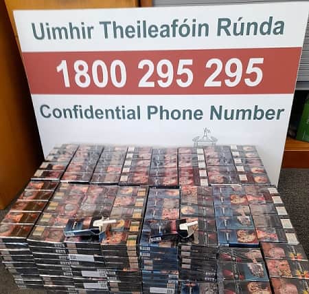 The illegal cigarettes, branded ‘NZ Gold’ and ‘Rothmans’, were discovered in packages consigned from Italy and have a combined retail value of €89,300, representing a potential loss to the Exchequer of over €70,600.