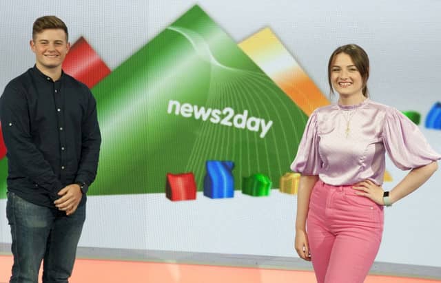 news2day presenters Mícheál Ó Scannáil and Aisling Moloney