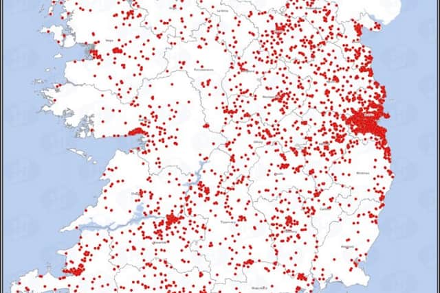 The map shows the prevalence of the disease right across the country with few areas left unaffected.