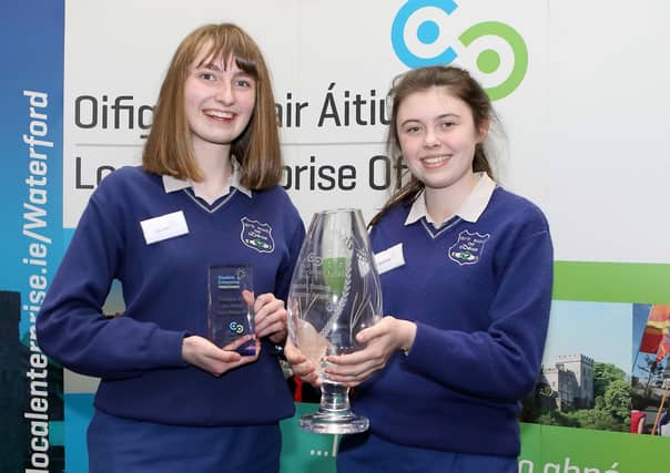 Ard Scoil na nDeise in Dungarvan's Caoimhe Keane and Lauren Douris won the senior award at the Student Enterprise County Final 2019