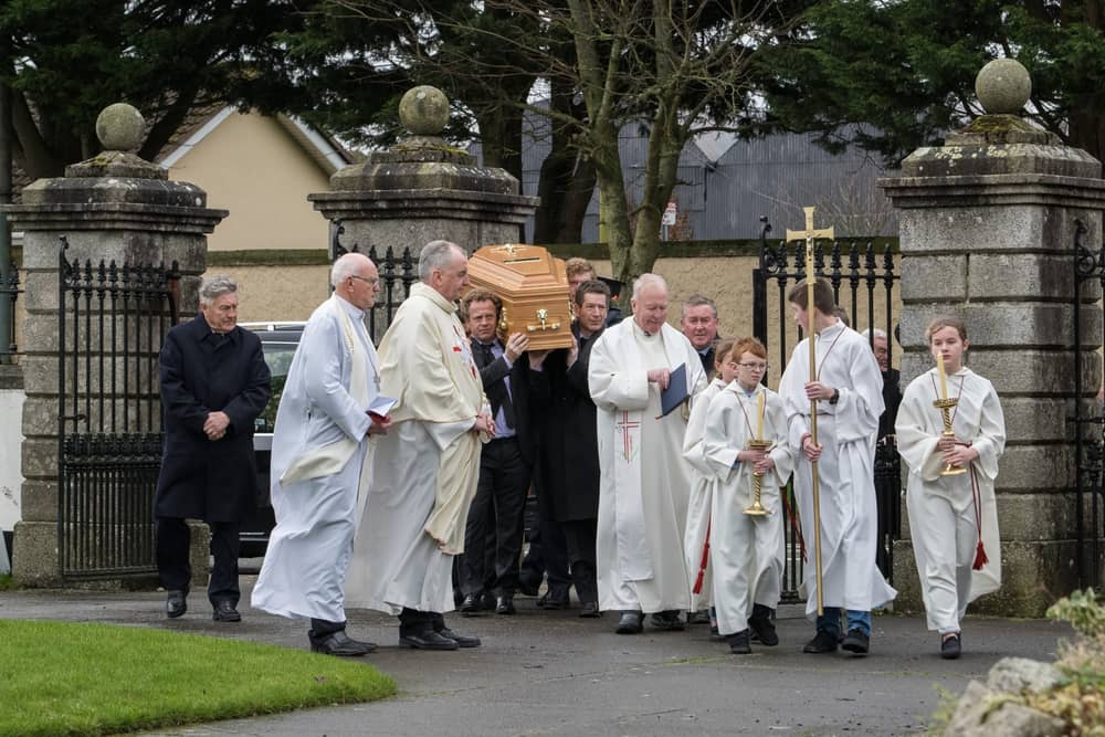 Funeral of the late Marian Finucane arrives at St. Brigid’s Church, Kill, Tuesday, January 7