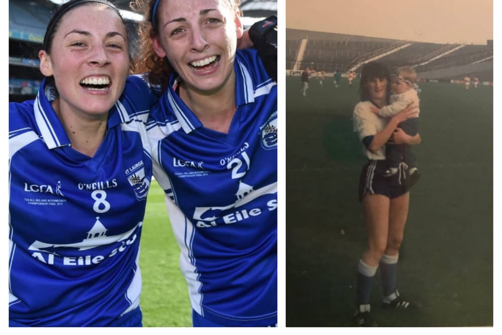 LEFT: Sisters Louise and Michelle Ryan celebrating Waterford’s All-Ireland Intermediate Championship final win in 2015. RIGHT: Ten-month old Michelle Ryan with Waterford’s Marie Crotty