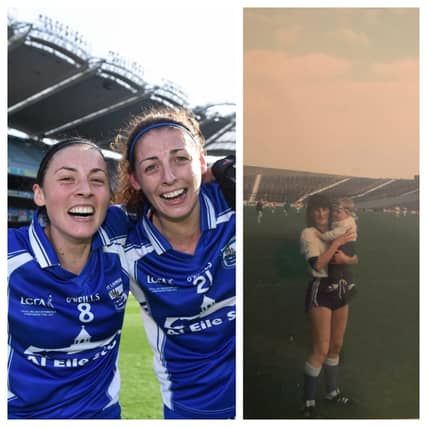 LEFT: Sisters Louise and Michelle Ryan celebrating Waterford’s All-Ireland Intermediate Championship final win in 2015. RIGHT: Ten-month old Michelle Ryan with Waterford’s Marie Crotty