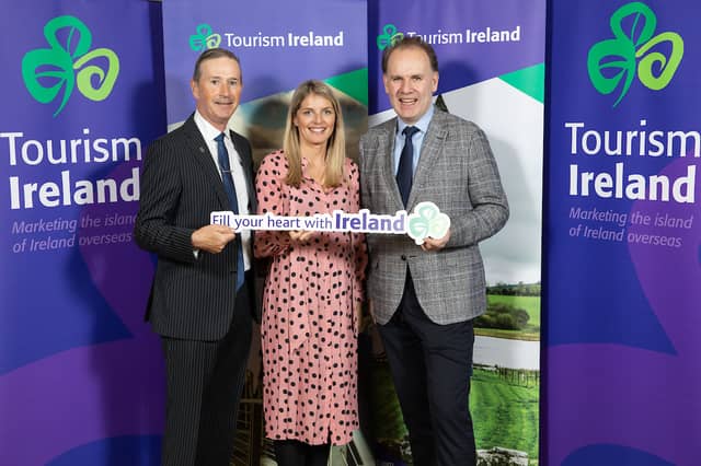 Granville Hotel’s Richard Hurley, Tourism Ireland’s Aisling McDermott and House of Waterford Crystal’s David McCoy at the Dublin launch of Tourism Ireland's 2020 marketing plans