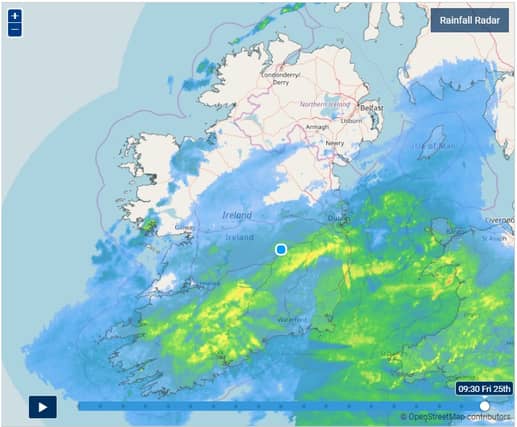 Met Éireann weather chart issued on Friday morning shows extensive rain.