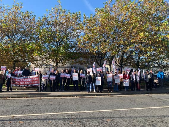 Crowds protesting outside University Hospital Waterford on Friday